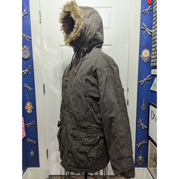 American Eagle Heavyweight Parka Military Field Jacket with Faux Fur Hood - Picture 2 of 16